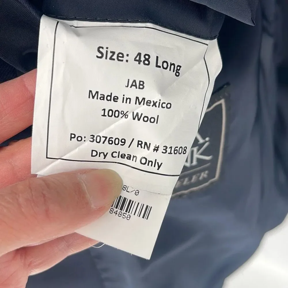 Jos.‎ A. Bank Men's Single Breasted  Coat Chelsea Wool Traveler TF Navy Size 48L